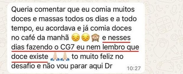 Print da mensagem da Mariane no WhatsApp