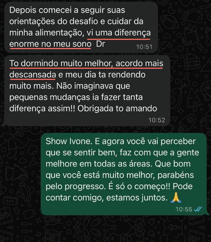 Print da conversa com a Ivone no WhatsApp, com a resposta do Thiago